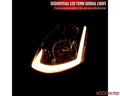 Spec-D Projector Headlights w/ LED Light Bar & Sequential Turn Signal Lights (Chrome Housing/Clear Lens) Infiniti G35 2003-2007 - LHP-G35032-SQ-RS