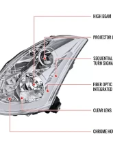 Spec-D Projector Headlights w/ LED Light Bar & Sequential Turn Signal Lights (Chrome Housing/Clear Lens) Infiniti G35 2003-2007                                     - LHP-G35032-SQ-RS - Image 10