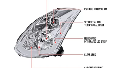 Spec-D LED Bar Projector Headlights w/ Sequential Turn Signals (Chrome Housing/Clear Lens) Infiniti G35 2003-2007                                     - LHP-G35032-SQ-RS - Image 10