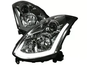 Spec-D Projector Headlights w/ Bright White LED Light Bar & Sequential Turn Signals (Chrome Housing/Smoke Lens) Infiniti G35 2003-2007