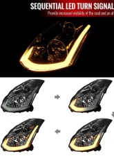 Spec-D LED Bar Projector Headlights w/ Sequential Turn Signals (Chrome Housing/Smoked Lens) Infiniti G35 2003-2007                                     - LHP-G35032G-SQ-RS - Image 2