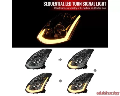 Spec-D LED Bar Projector Headlights w/ Sequential Turn Signals (Chrome Housing/Smoked Lens) Infiniti G35 2003-2007 - LHP-G35032G-SQ-RS