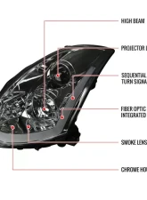 Spec-D LED Bar Projector Headlights w/ Sequential Turn Signals (Chrome Housing/Smoked Lens) Infiniti G35 2003-2007                                     - LHP-G35032G-SQ-RS - Image 10