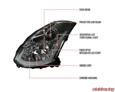 Spec-D LED Bar Projector Headlights w/ Sequential Turn Signals (Chrome Housing/Smoked Lens) Infiniti G35 2003-2007 - LHP-G35032G-SQ-RS