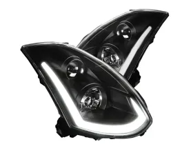Spec-D Projector Headlights w/ LED Light Bar & Sequential Turn Signals (Matte Black Housing/Clear Lens) Infiniti G35 2003-2007