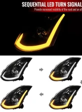 Spec-D Projector Headlights w/ LED Light Bar & Sequential Turn Signals (Matte Black Housing/Clear Lens) Infiniti G35 2003-2007                                     - LHP-G35032JM-SQ-RS - Image 2