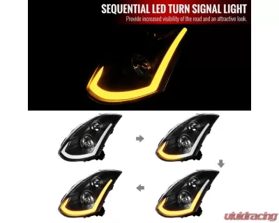 Spec-D Projector Headlights w/ LED Light Bar & Sequential Turn Signals (Matte Black Housing/Clear Lens) Infiniti G35 2003-2007 - LHP-G35032JM-SQ-RS
