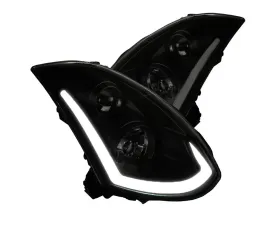 Spec-D Projector Headlights w/ Bright White LED Bar & Sequential Turn Signals (Black Housing/Smoke Lens) Infiniti G35 2003-2007