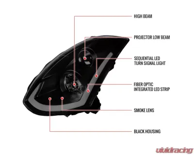 Spec-D LED Bar Projector Headlights w/ Sequential Turn Signals (Black Housing/Smoked Lens) Infiniti G35 2003-2007 - LHP-G35032SM-SQ-RS