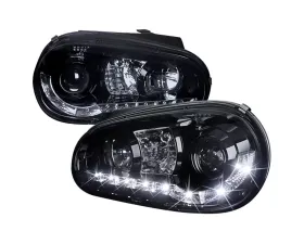Spec-D Projector Headlights w/ R8 Style LED Light Strip (Glossy Black Housing/Smoke Lens) Volkswagen 1999-2006