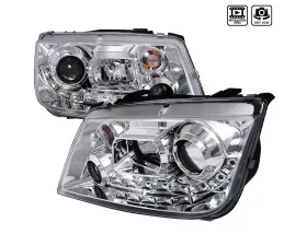 Spec-D Projector Headlights w/ R8 Style LED Light Strips (Chrome Housing/Clear Lens) Volkswagen Jetta | Bora 1999-2004