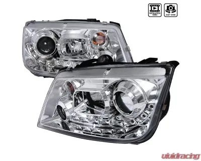 Spec-D Projector Headlights w/ R8 Style LED Light Strips (Chrome Housing/Clear Lens) Volkswagen Jetta | Bora 1999-2004 - LHP-JET99-8-TM