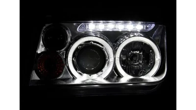Spec-D Dual Halo Projector Headlights w/ LED Light Strip (Chrome Housing/Clear Lens) Volkswagen Jetta | Bora 1999-2005                                     - LHP-JET99-RS - Image 2