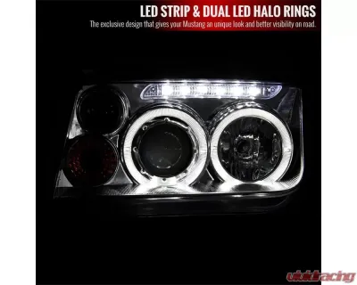 Spec-D Dual Halo Projector Headlights w/ LED Light Strip (Chrome Housing/Clear Lens) Volkswagen Jetta | Bora 1999-2005 - LHP-JET99-RS