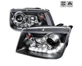 Spec-D Projector Headlights w/ R8 Style LED Light Strips (Matte Black Housing/Clear Lens) Volkswagen Jetta | Bora 1999-2004