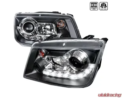 Spec-D Projector Headlights w/ R8 Style LED Light Strips (Matte Black Housing/Clear Lens) Volkswagen Jetta | Bora 1999-2004 - LHP-JET99JM-8-TM