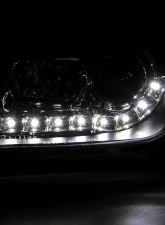 Spec-D Projector Headlights w/ R8 Style LED Light Strips (Matte Black Housing/Clear Lens) Volkswagen Jetta | Bora 1999-2004                                     - LHP-JET99JM-8-TM - Image 2