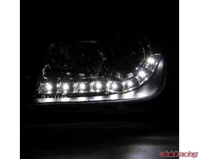 Spec-D Projector Headlights w/ R8 Style LED Light Strips (Matte Black Housing/Clear Lens) Volkswagen Jetta | Bora 1999-2004 - LHP-JET99JM-8-TM