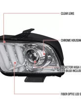 Spec-D LED Bar Projector Headlights (Chrome Housing/Clear Lens) Ford Mustang 2005-2009                                     - LHP-MST05-G2-TM - Image 9