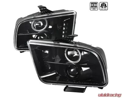 Spec-D Halo Projector Headlights (Jet Black Housing/Clear Lens) Ford Mustang 2005-2009 - LHP-MST05BK-TM