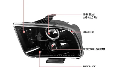 Spec-D Halo Projector Headlights (Jet Black Housing/Clear Lens) Ford Mustang 2005-2009                                     - LHP-MST05BK-TM - Image 10