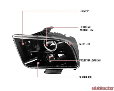Spec-D Halo Projector Headlights (Jet Black Housing/Clear Lens) Ford Mustang 2005-2009 - LHP-MST05BK-TM