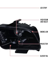 Spec-D Halo Projector Headlights w/ LED Light Strip (Glossy Black Housing/Smoked Lens) Ford Mustang 2005-2009                                     - LHP-MST05G-TM - Image 10