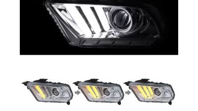 Spec-D Sequential LED Bar Projector Headlights (Chrome Housing/Clear Lens) Ford Mustang 2010-2014                                     - LHP-MST10-V2-TM - Image 2