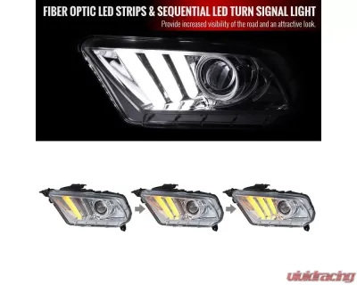 Spec-D Sequential LED Bar Projector Headlights (Chrome Housing/Clear Lens) Ford Mustang 2010-2014 - LHP-MST10-V2-TM