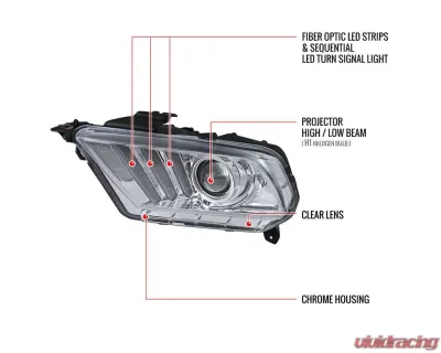 Spec-D Sequential LED Bar Projector Headlights (Chrome Housing/Clear Lens) Ford Mustang 2010-2014 - LHP-MST10-V2-TM