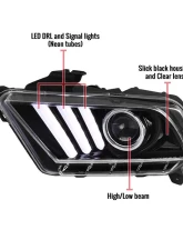 Spec-D LED Bar Projector Headlights w/ Sequential Turn Signals (Jet Black Housing/Clear Lens) Ford Mustang 2010-2014                                     - LHP-MST10BK-V2-TM - Image 10