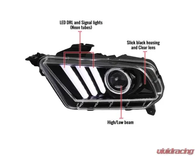 Spec-D LED Bar Projector Headlights w/ Sequential Turn Signals (Jet Black Housing/Clear Lens) Ford Mustang 2010-2014 - LHP-MST10BK-V2-TM