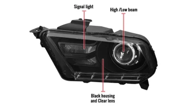 Spec-D Retrofit Style Projector Headlights (Matte Black Housing/Clear Lens) Ford Mustang 2010-2014                                     - LHP-MST10JM-RS - Image 8