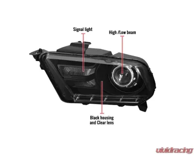 Spec-D Retrofit Style Projector Headlights (Matte Black Housing/Clear Lens) Ford Mustang 2010-2014 - LHP-MST10JM-RS