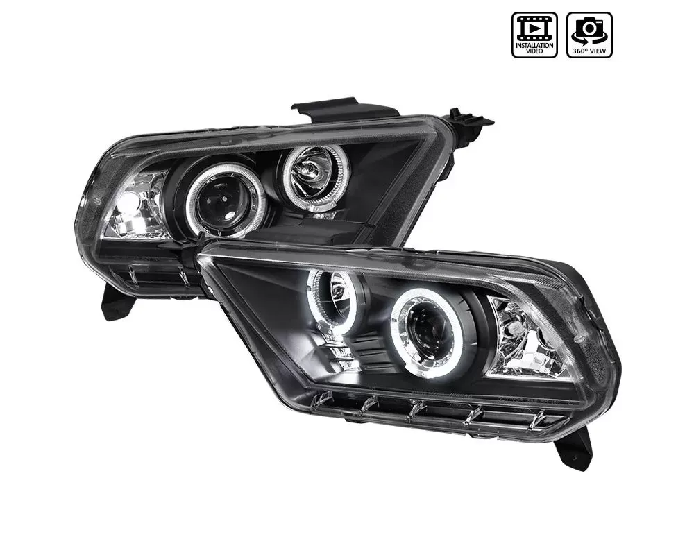 Spec-D Dual Halo Projector Headlights w/ LED Accent Lights (Matte Black Housing/Clear Lens) Ford Mustang 2010-2014 - LHP-MST10JM-TM