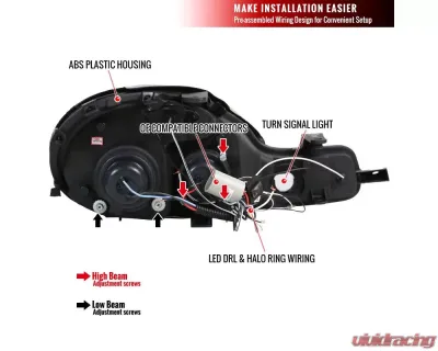 Spec-D Dual Halo Projector Headlights w/ LED Accent Lights (Glossy Black Housing/Smoke Lens) Dodge | Plymouth 2000-2002 - LHP-NEO00G-TM