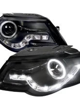 Spec-D Halo Projector Headlights w/ R8 Style LED Light Strip (Matte Black Housing/Clear Lens) Volkswagen Passat 2006-2010                                     - LHP-PAS05JM-8-TM - Image 10
