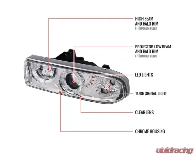 Spec-D Dual Halo Projector Headlights (Chrome Housing/Clear Lens) Chevrolet S10 1998-2004 - LHP-S1098-RS