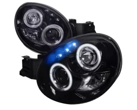 Spec-D Dual Halo Bug Eye Projector Headlights w/ LED Accent Lights (Glossy Black Housing/Smoke Lens) Subaru Impreza 2002-2003