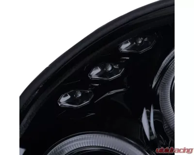 Spec-D Dual Halo Bug Eye Projector Headlights w/ LED Accent Lights (Glossy Black Housing/Smoke Lens) Subaru Impreza 2002-2003 - LHP-WRX02G-TM