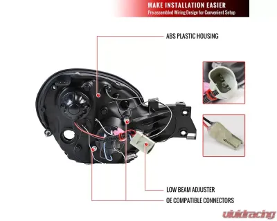 Spec-D Dual Halo Bug Eye Projector Headlights w/ LED Accent Lights (Glossy Black Housing/Smoke Lens) Subaru Impreza 2002-2003 - LHP-WRX02G-TM