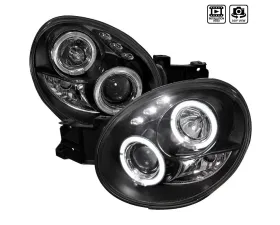 Spec-D Dual Halo Bug Eye Projector Headlights w/ LED Accent Lights (Matte Black Housing/Clear Lens) Subaru Impreza 2002-2003