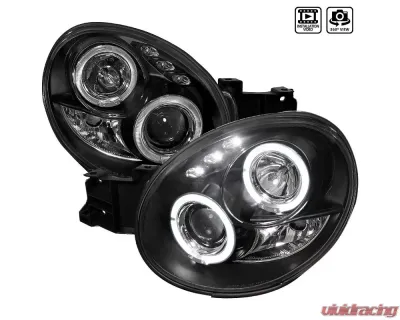 Spec-D Dual Halo Bug Eye Projector Headlights w/ LED Accent Lights (Matte Black Housing/Clear Lens) Subaru Impreza 2002-2003 - LHP-WRX02JM-TM