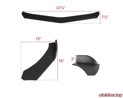 Spec-D Universal Matte Black Polypropylene 3pc Style Front Bumper Lip - LPF-U001BK-AK