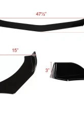 Spec-D Universal Glossy Black Polypropylene 3pc Style Front Bumper Lip                                     - LPF-U001GB-AK - Image 2