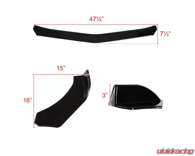 Spec-D Universal Glossy Black Polypropylene 3pc Style Front Bumper Lip - LPF-U001GB-AK