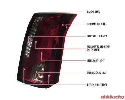 Spec-D LED Taillights (Chrome Housing/Red Smoked Lens) Cadillac CTS 2003-2007 - LT-CTS03RGLED-TM