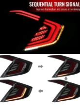 Spec-D LED Taillights w/ Sequential Turn Signal Lights (Glossy Black Housing/Smoked Lens) Honda Civic 2016-2021                                     - LT-CV164GLED-SQ1-RS - Image 2