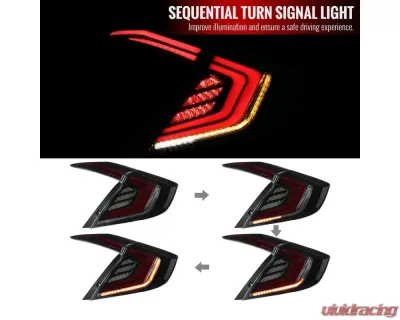 Spec-D LED Taillights w/ Sequential Turn Signal Lights (Glossy Black Housing/Smoked Lens) Honda Civic 2016-2021 - LT-CV164GLED-SQ1-RS