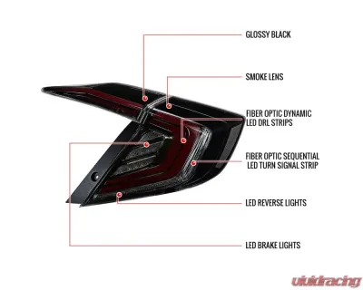 Spec-D LED Taillights w/ Sequential Turn Signal Lights (Glossy Black Housing/Smoked Lens) Honda Civic 2016-2021 - LT-CV164GLED-SQ1-RS